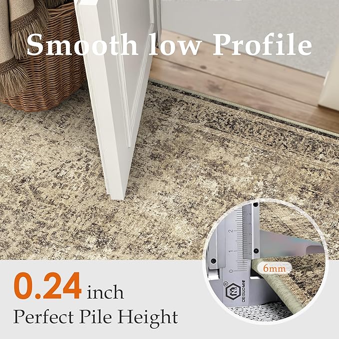 9x12 Area Rug Washable Vintage Neutral Living Room Carpet Large Indoor Non Slip Brown Bedroom Distressed Low Pile Retro Accent Throw Rug for Dining Room