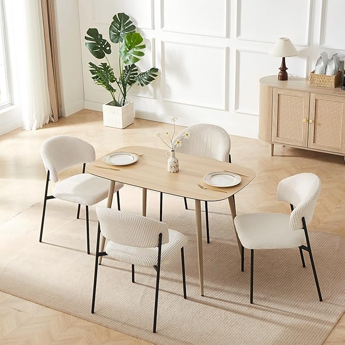 47.2" Modern Wooden Dining Table 4 Chair Set Nordic Kitchen and Dining Set (Natural Wood + 4 White Chairs) Easy to Assemble and Save Space