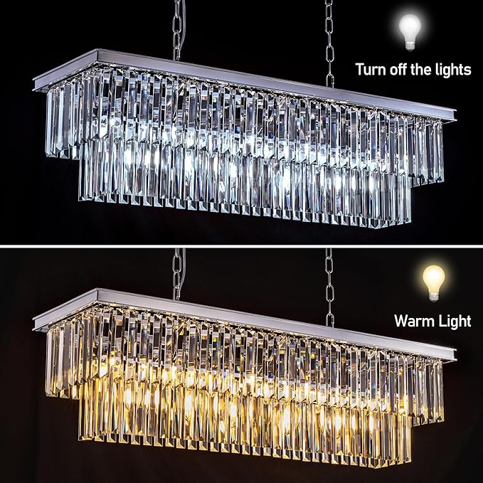 Wellmet 9-Light Crystal Chandelier 34.5 inch, Contemporary Modern Chandeliers Adjustable for Living Room, Dining Room, Pool Table Light, Kitchen Island Lighting (Chrome, 40 inches)