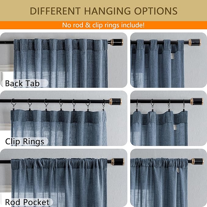 MYSKY HOME Semi Sheer Curtains 84 Inch Length, Living Room Curtains & Drapes Boho Sheer Light Filtering for Sliding Glass Door Windows Soft Elegant Rod Pocket, 100" x 84", Dusty Blue, 1 Panel