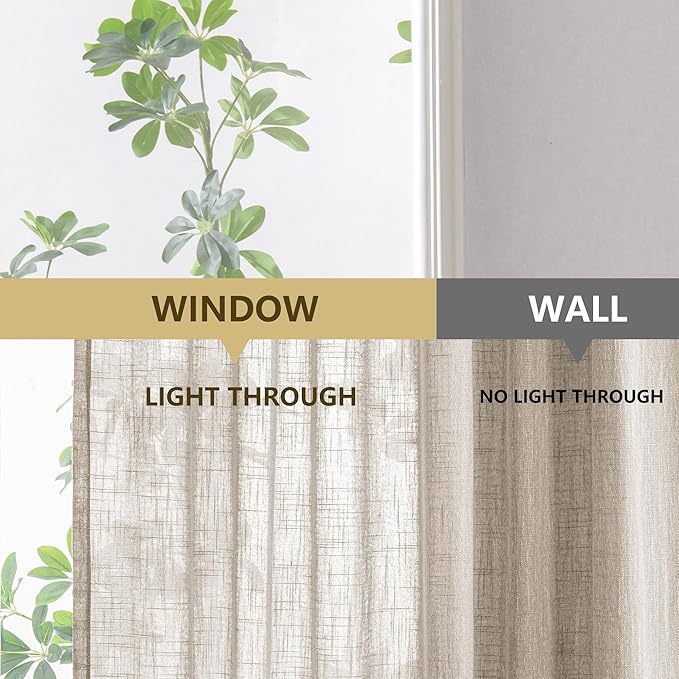 MYSKY HOME Extra Long Curtains for Living Room, 102 Inch Length Semi Sheer Curtains Soft Cotton Fabric Boho Window Drapes Light Filtering Backdrop Panels Pinch Pleated, 40 x 102 in, Taupe, 2 Pieces
