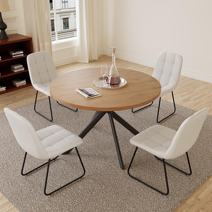 Dining Chair Set of 4, Modern Kitchen Faux Leather Dining Room Chair for Kitchen Living Dining Room (4 Off-White with Black Legs)