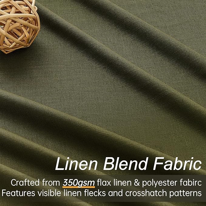 Topfinel 120 Inches Long Extra Long Olive Green Linen Curtains for Living Room,100 Percent Blackout Floor to Ceiling Pinched Pleated Boho Insulating Drapes 2 Panels for Track System,10 FT Bay Window