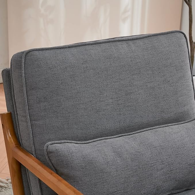 Karl home Accent Chair Mid-Century Modern Chair with Pillow Linen Fabric Upholstered Lounge Arm Chair with Solid Wood Frame & Soft Cushion for Living Room, Bedroom, Balcony, Gray