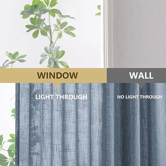 MYSKY HOME Dusty Blue Curtains 90 Inches Long for Sliding Door, Semi Sheer Soft Cotton Window Panels Set for Living Room Pinch Pleated Drapes Country Curtains Back Tab, 40W x 90L, Dusty Blue, Set of 2