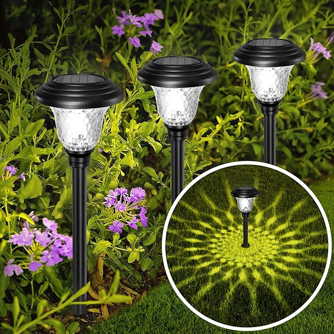 BEAU JARDIN Solar Pathway Lights 8 Pack Bright White Color Changing Fixed Color Solar Powered Light Outdoor Waterproof Glass High Lumen for Garden Landscape Path Yard Walkway Patio Driveway Outside