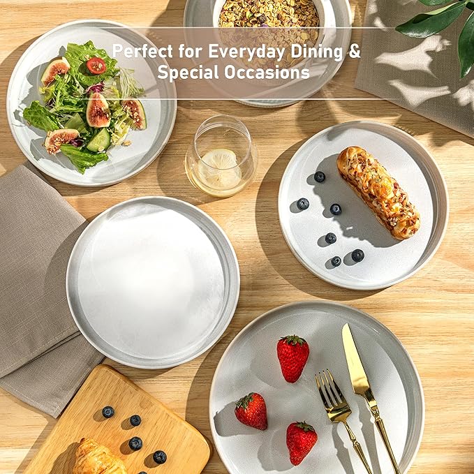 GBHOME Stoneware Dinnerware Sets for 8,Round Reactive Glaze Ceramic Plates and Bowls Set,Highly Scratch Resistant| Dishwasher & Microwave Safe Dishes Set,Service for 8(24Pcs)