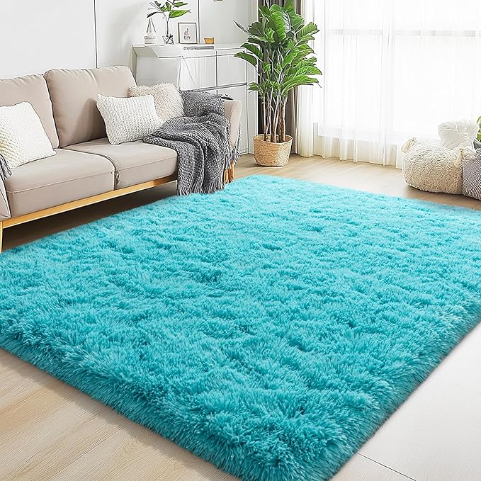 5x7 Area Rugs for Living Room, Fluffy Shaggy Rug Soft Carpets, Rugs for Bedroom Nursery Kids Room Dorm Home Decor Aesthetic, Teal Blue