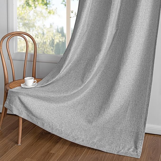 MYSKY HOME 90 Inches Long Living Room Curtains 2 Panels Boho Semi Sheers Light Filtering for Bedroom Windows, Linen Look Texture Soft Touch Country Back Tab, 50" Wide x 90" Long, Dove Grey, 2 Panels