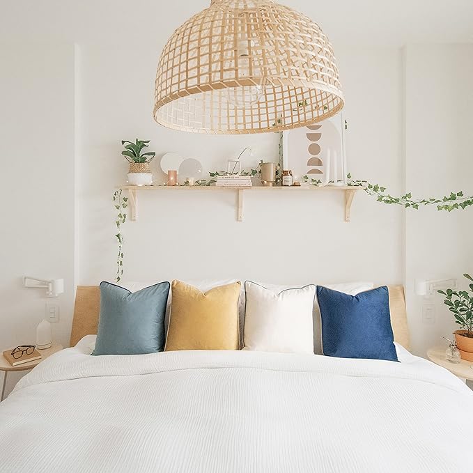 MONDAY MOOSE Decorative Throw Pillow Covers Cushion Cases, Set of 4 Soft Velvet Modern Double-Sided Designs, Mix and Match for Home Decor, Pillow Inserts Not Included (18x18 inch, Blue/Beige)