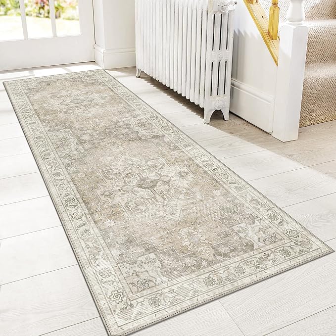GENIMO 2x12 Runner Rugs for Hallway, Machine Washable Non Slip Vintage Rugs, Low Pile Lightweight Soft Print Rug for enrtyway, Corridor, Home Office, Kitchen, Trench