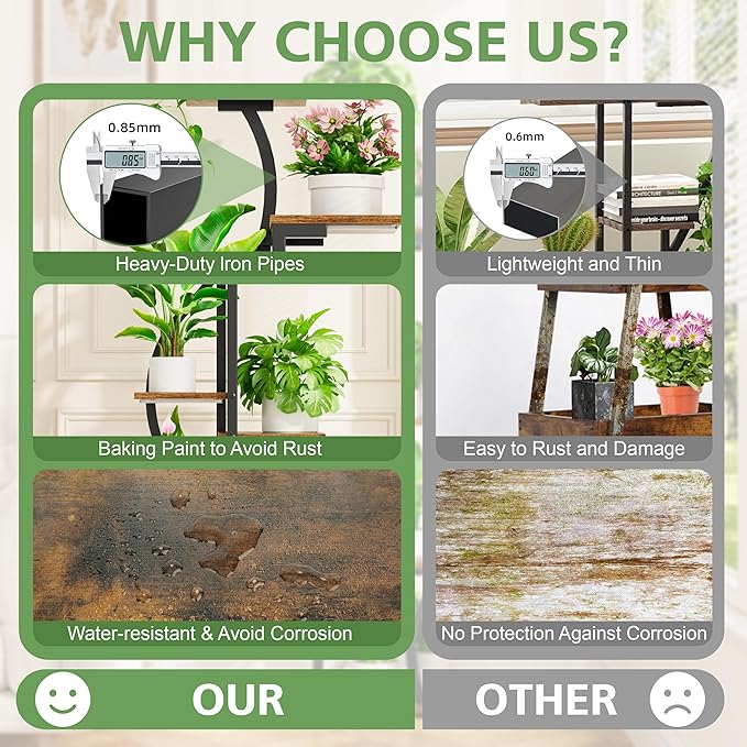 JUSTOGO 53'' Plant Stand Indoor with Grow Lights - 6 Tiered Metal Plant Shelf for Multiple Plants, Corner Rack and Home Decor, Flower Display Rack for Garden, Patio, Living Room