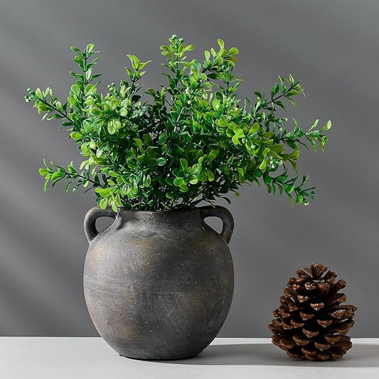 Ceramic Rustic Vase for Home Decor, 5.8 Inch Terracotta with Handles, Vintage Decorative for Flowers, Plants, Living Room, Table, Thanksgiving - Black Bronze