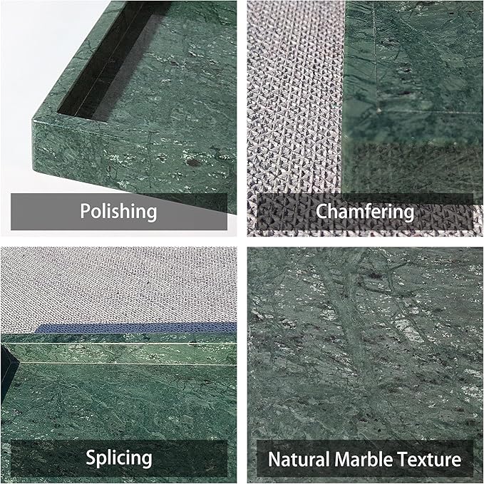 8x8 Natural Marble Vanity Tray: Polished Luxury Square Organizer for Bathroom Kitchen Dresser Makeup Jewelry Coffee Table Home Decor, Dark Green