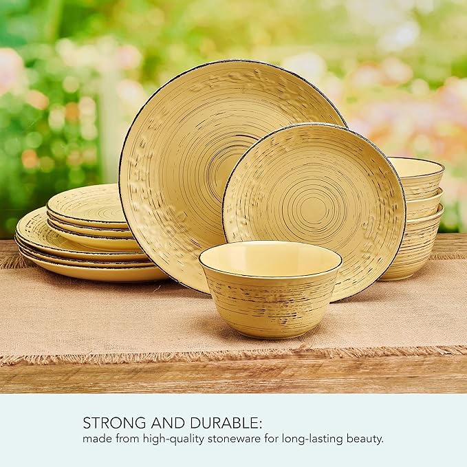 Pfaltzgraff Trellis Sunflower 12 Piece Dinnerware Set, Service for 4, Yellow