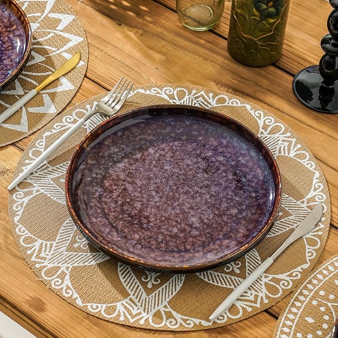 Ceramic dinner plates set of 4, Large Dinnerware Plates & Salad plates for party and wedding, Microwave safe porcelain plates set, 10 Inch