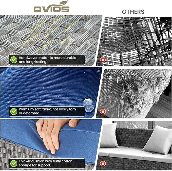 ovios 15 Pieces Patio Furniture Set, Outdoor Wicker Sectional Sofa with Swivel Chairs Coffee Table, Modern Modular Deep Seat Rattan Couch Conversation Sets, Navy Blue