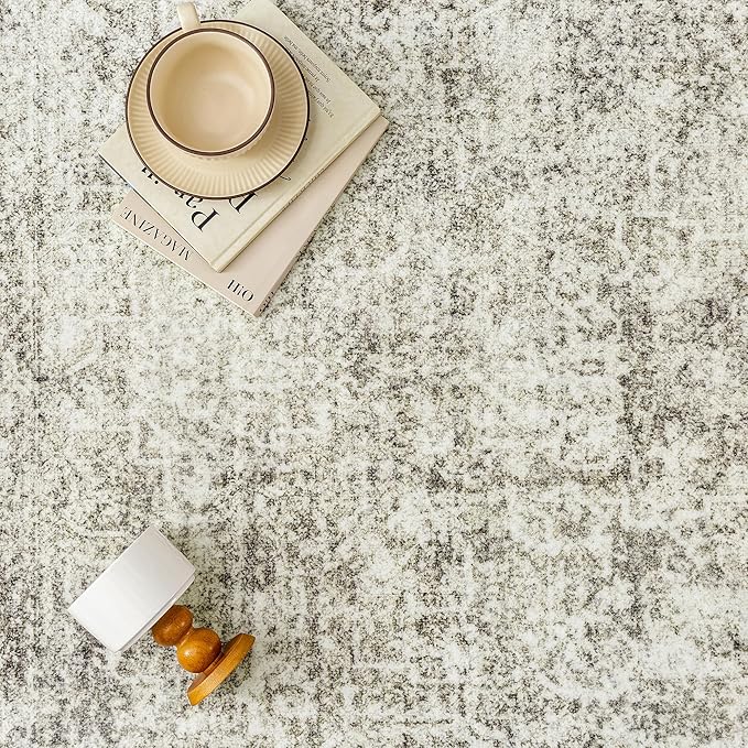 8x10 Area Rug Washable Vintage Neutral Living Room Carpet Large Indoor Non Slip Taupe Bedroom Distressed Low Pile Retro Accent Throw Rug for Dining Room