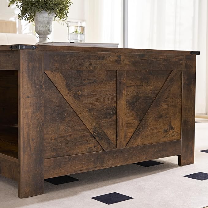 Farmhouse Coffee Table for Living Room, Wood Square Coffee Tables, 31.5" D x 31.5" W, Rustic Brown