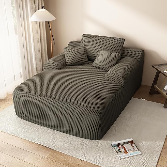 67" Oversized Chaise Lounge Chair with Cover, Comfy Sleeper Sofa Bed, Black Plush Corduory Couch for Living Room,Sofa in A Box,No Assembly Required (Breathable Dark Grey Cover).