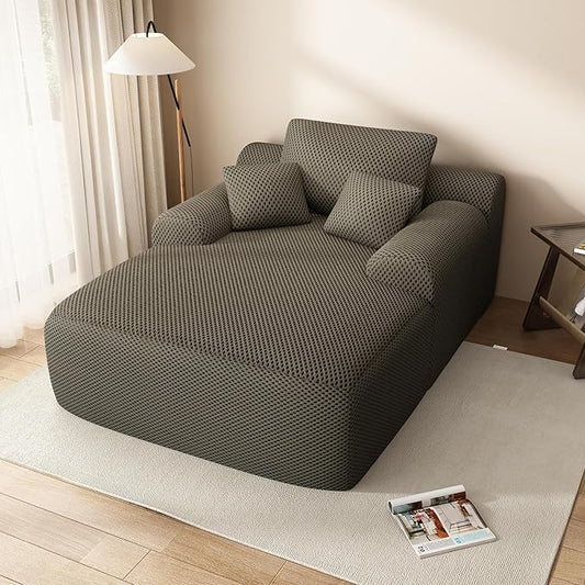 67" Oversized Chaise Lounge Chair with Cover, Comfy Sleeper Sofa Bed, Black Plush Corduory Couch for Living Room,Sofa in A Box,No Assembly Required (Breathable Dark Grey Cover).
