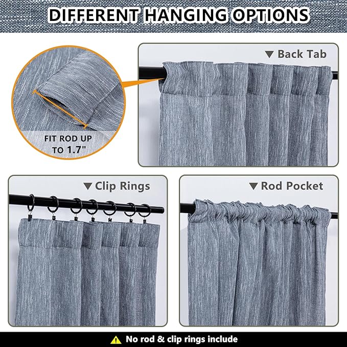 MYSKY HOME Floor Length Curtains Long Panels, Boho Curtains Farmhouse for Living Room Sliding Glass Door, Linen Look Texture Light Filtering, 50" x 95", Dusty Blue, Pack-2