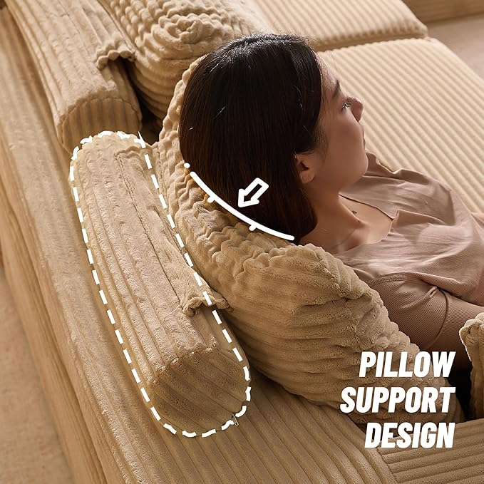 107" Boneless Couch with Deep Seat, Modular Sectional Sofa, Cloud Sectional Couch for Living Room, No Assembly Required, Corduroy, L-Shape Right，Camel