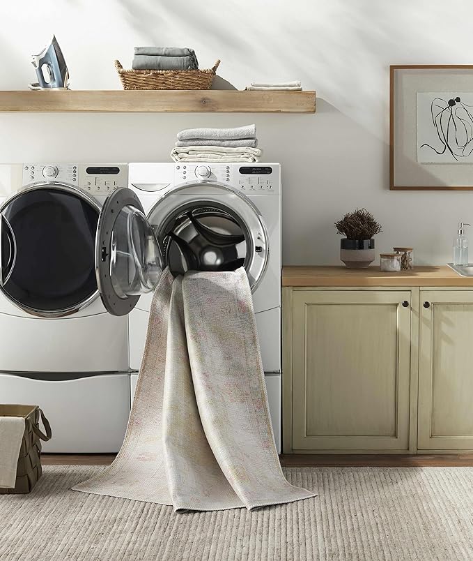 Blush & Light Pink Collection Bozkurt Bohemian Oriental Medallion Area Rug - Traditional Floral Carpet for Living Room, Bedroom - Blush, Pale Pink, Cream, Sage - 8'10" x 12' (9x12)