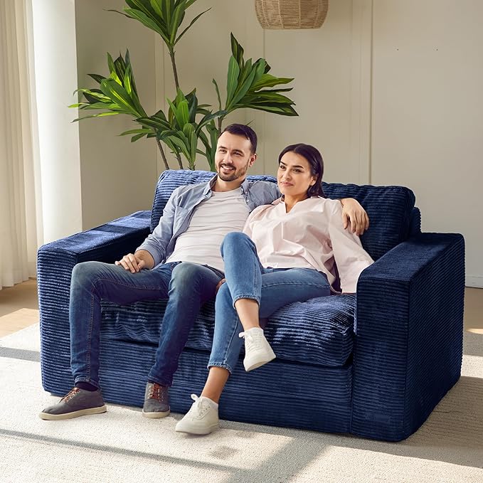 MAXYOYO Convertible Sofa Bed, Pull Out Loveseat Sleeper Sofa, 2 in 1 Folding Couch Bed, Fold Out Floor Couch with Pillows for Living Room Bedroom Lounge, Navy