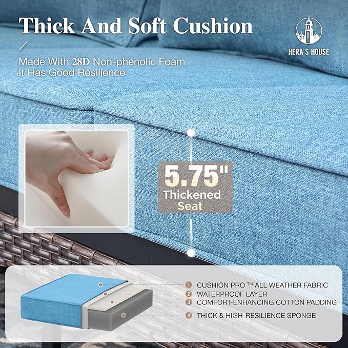 HERA'S HOUSE 4 Piece Patio Furniture Set with 56" Fire Pit Table, 2 x Swivel Cushioned Chair, 1 x 3-Seat Sofa, 5-Seats Outdoor Conversation Set for Lawn Garden Deck, Navy Blue