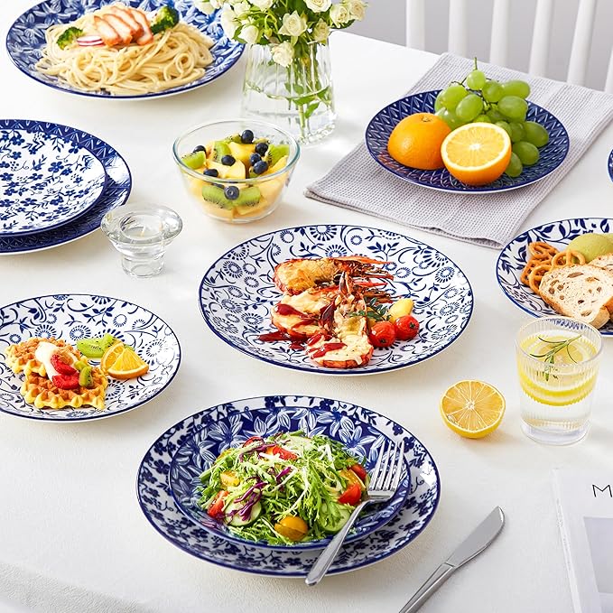vancasso Ceramic Dinner Plates Set of 6, Large Vintage Plates 10.25 Inch Set of 6 for Kitchen, Porcelain Blue and White Plates for Kitchen, Microwave Oven Dishwasher Safe, Vintage Gift, Blue