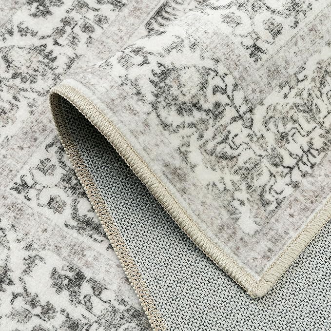 Black Area Rug 5x7 Machine Washable Vintage Living Room Distressed Non Slip Carpet Traditional Indoor Bedroom Retro Floral Accent Throw Large Rug Office Kitchen Bathroom Dining Room