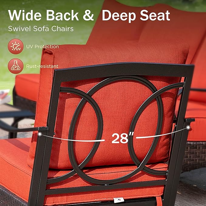 Swivel Patio Sofa Chairs - 2 PCS Outdoor Swivel Rocker Armchairs, Patio Seating with High Back Deep Seat for Porch Deck Balcony