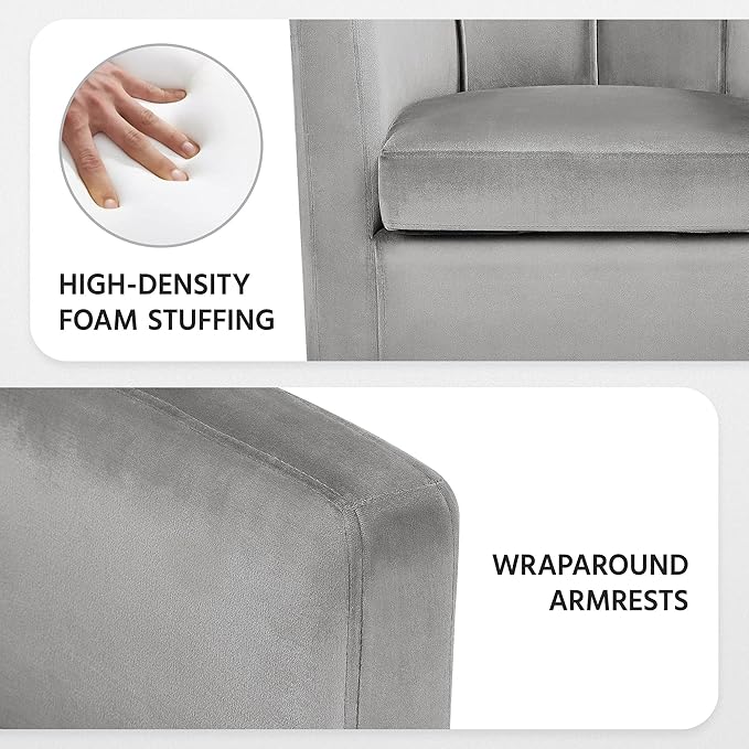 Yaheetech Accent Chair, Modern Velvet Armchairs with Big Ample Seat, Cozy Upholstered Barrel Sofa Chair for Living Room Bedroom Waiting Room, Set of 2, Gray