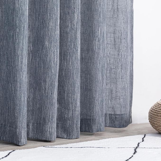 MYSKY HOME Floor Length Bedroom Curtains 90 Inch Long Panels, Boho Curtains Farmhouse for Living Room Sliding Glass Door, Linen Look Texture Light Filtering Rod Pocket, 50" x 90", Dusty Blue, Pack-2