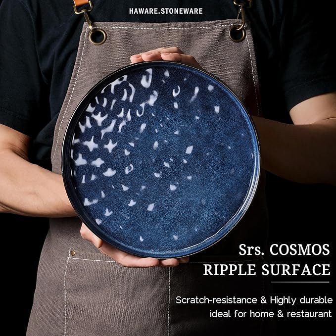 HaWare Dinnerware Sets, 18-Piece Plates and Bowls Set, Stoneware Dish Set for 6, Ceramic Dinnerware for Home Restaurant, Chip and Scratch Resistant, Microwave and Dishwasher Safe, Reactive Starry Blue