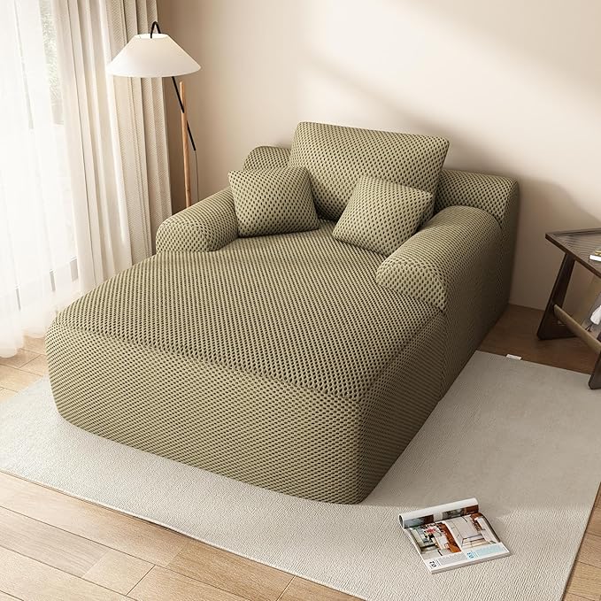 67" Oversized Chaise Lounge Chair with Cover, Comfy Sleeper Sofa Bed, Black Plush Corduory Couch for Living Room,Sofa in A Box,No Assembly Required (Breathable Khaki Cover).