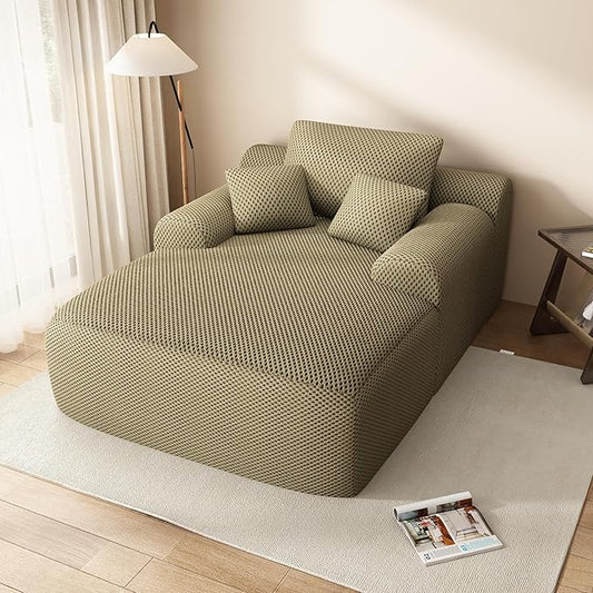 67" Oversized Chaise Lounge Chair with Cover, Comfy Sleeper Sofa Bed, Black Plush Corduory Couch for Living Room,Sofa in A Box,No Assembly Required (Breathable Khaki Cover).
