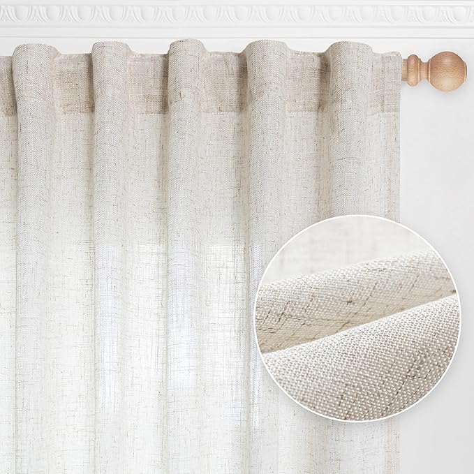 MYSKY HOME Boho Curtains 72 Inch Length, Linen Blend Drapes for Window Decoration French Door Curtain Panels Privacy Shade Burlap Farmhouse Rustic Style for Doorways, 50" x 72", Linen, 2 Panels
