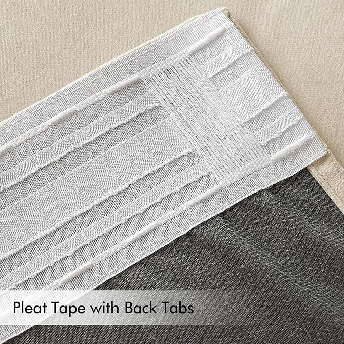 MIULEE Cream Beige Velvet Curtains 90 inches Long 2 Panels - Luxury Pinch Pleated Room Darkening Window Drapes for Bedroom Living Room Thermal Insulated Super Soft, Back Tab Rod Pocket Elegant Decor