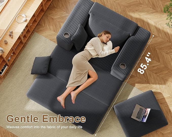 62" Chaise Lounge Chair Indoor Comfy Oversized Sleeper Chair Bed for Living Room Corduroy Deep Seat Lounge Sofa Convertible Boneless Sofa Bed, No Assembly Required