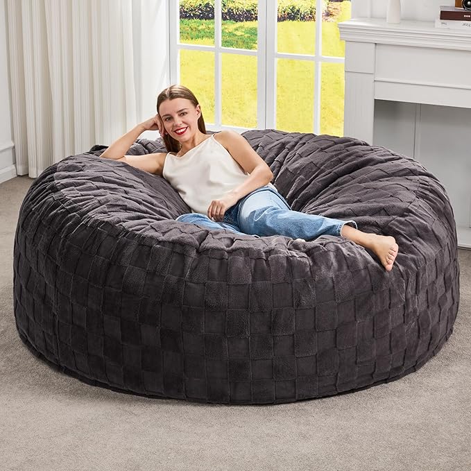 Hobestluk Bean Bag Chairs Beanbag Chair with Filler Adult Bean Bags with Fluffy Cover, Giant Bean Bag Chairs for Adults for Living Room, Bedroom (Dark Grey, 5FT - 50” x 50” x 24”)