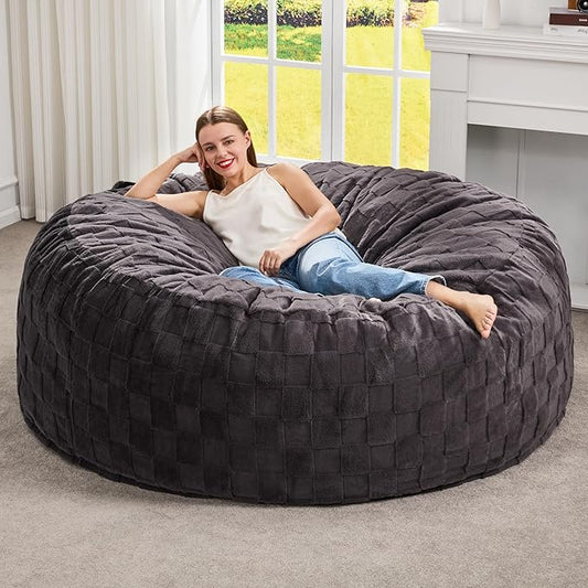 Hobestluk Bean Bag Chairs Beanbag Chair with Filler Adult Bean Bags with Fluffy Cover, Giant Bean Bag Chairs for Adults for Living Room, Bedroom (Dark Grey, 5FT - 50” x 50” x 24”)