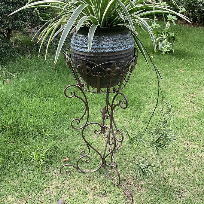 2 Pack Metal Tall Plant Stands, 25 Inch Wrought Iron Plant Stand, Heavy Duty Pot Stand Pedestal Holders, Unique Decorative Potted Planter Display Rack for Indoor Outdoor Garden Patio Lawn