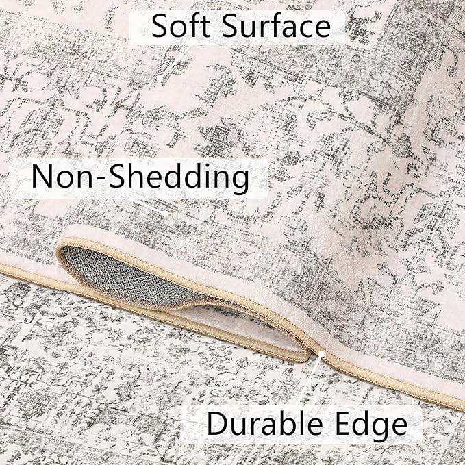 Grey Round Area Rug 4ft Entryway Door Mat Small Circle 4x4 Kitchen Vintage Carpet Non Slip Indoor Bedroom Washable Distressed Floral Retro Accent Throw Rug Office Bathroom