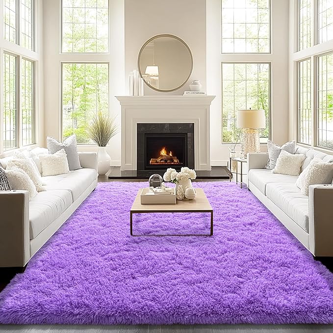 9x12 Area Rugs for Living Room, Purple Fluffy Shaggy Rug Soft Carpets, Big Rugs for Bedroom Nursery Kids Room Dorm Home Decor Aesthetic