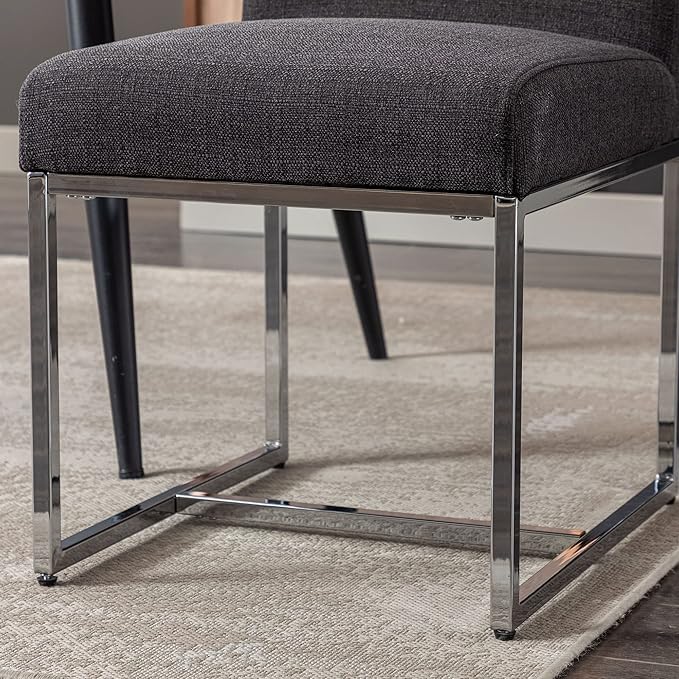 VESCASA Linen Upholstered Dining Chairs Set of 2, Mid Century Modern Padded Chair with Chrome Metal Frame for Restaurant, Dining Room, Kitchen, Charcoal