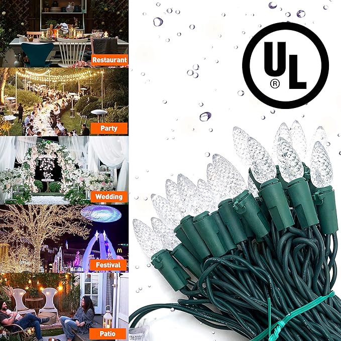 Christmas C3 Bulbs Light String 50 LED Multicolor Strawberry Xmas Tree Outdoor Indoor Waterproof Decoration Plug in 18 Feet Used for Patio Party Festive Courtyard Home (Cold White)