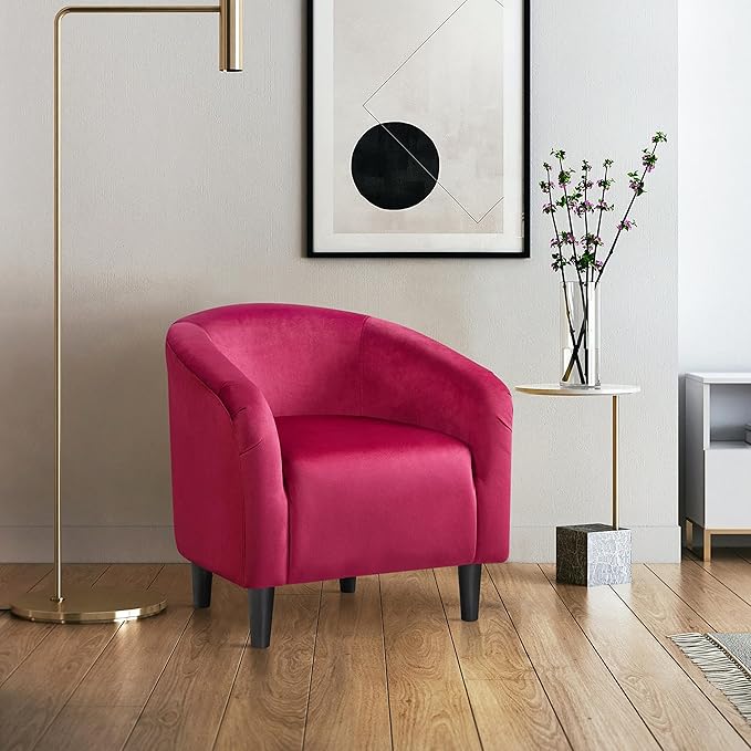 Yaheetech Club Chair, Velvet Accent Chair Upholstered Barrel Chair Sitting Chair with Armrest and Low Back for Living Room Bedroom, Rose Red