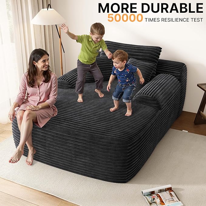 67" Oversized Chaise Lounge Chair Indoor, Comfy Sleeper Sofa Bed, Grey Plush Corduory Couch for Living Room Bedroom,Sofa in A Box,No Assembly Required.